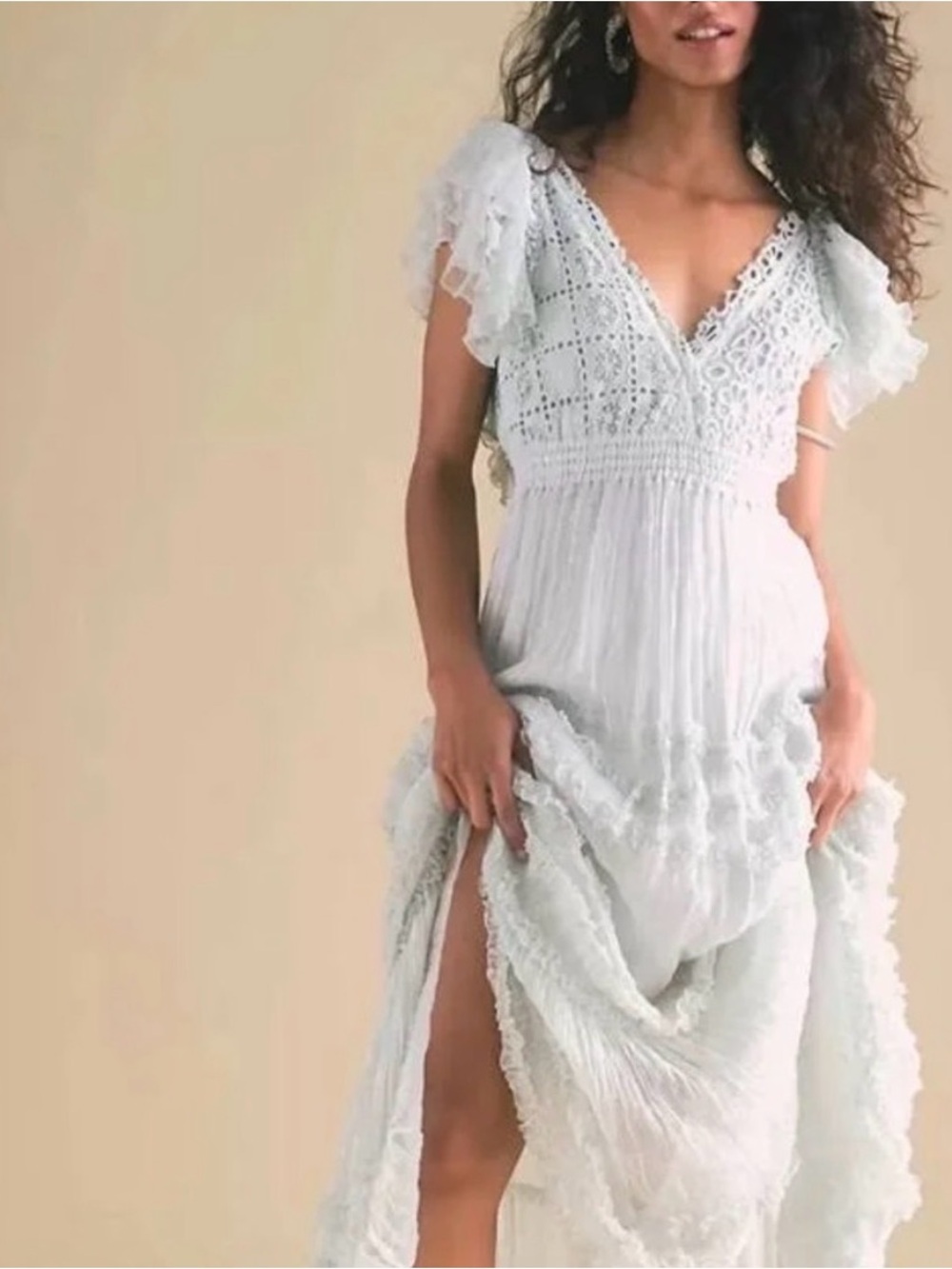 BHLDN Free People FP1 Crochet V-Neck Maxi Dress with Flutter Sleeves
